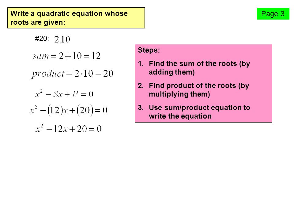 sum and product of roots of quadratic equation pdf